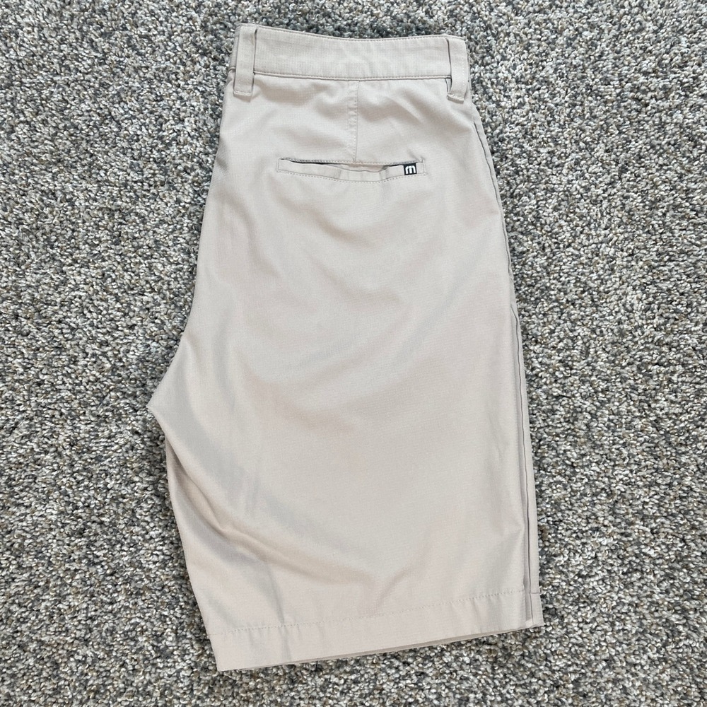 Travis Mathew Men's 34 Golf Shorts Tan Performance Stretch Micro Texture